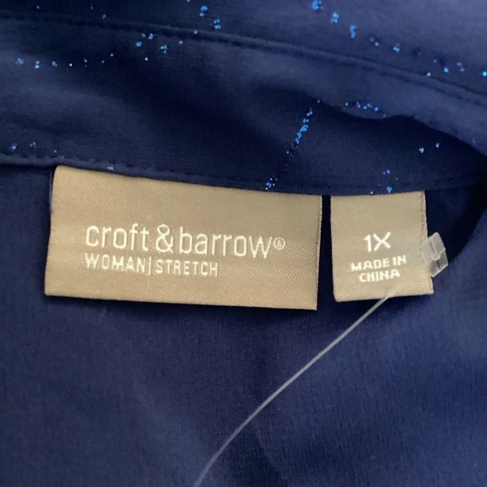 CROFT AND BARROW PLUS SIZE‎ 1X TOP BLUE SHIMMERY SPARKLY BLOUSE LONG SLEEVES EUC - Picture 8 of 9